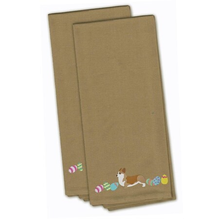 Carolines Treasures Corgi Easter Tan Embroidered Kitchen Towel CK1629TNTWE